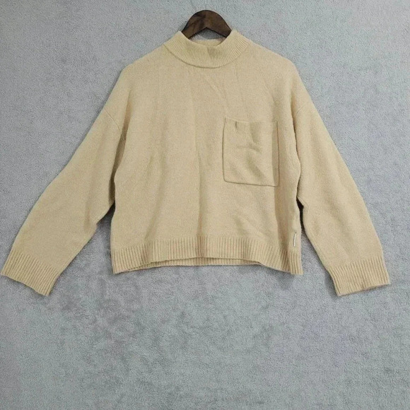 Calvin Klein Jeans Womens Knit Crop Sweater L Mock neck 7CT - Picture 1 of 6